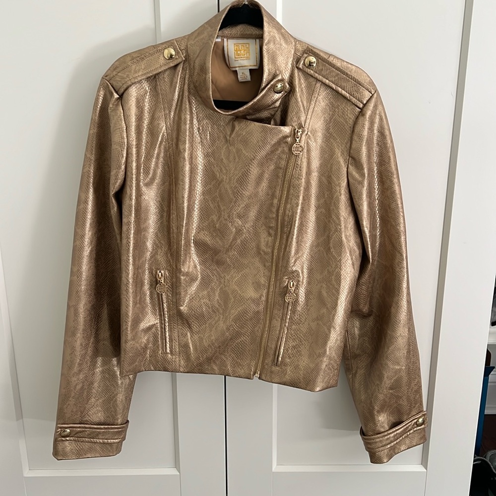 EMILY McCarthy MIA Moto metallic python Jacket